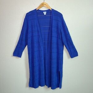 CHICO'S XL Cobalt Blue Rayon Loose Knit Longline Cardigan Lagenlook‎ Office